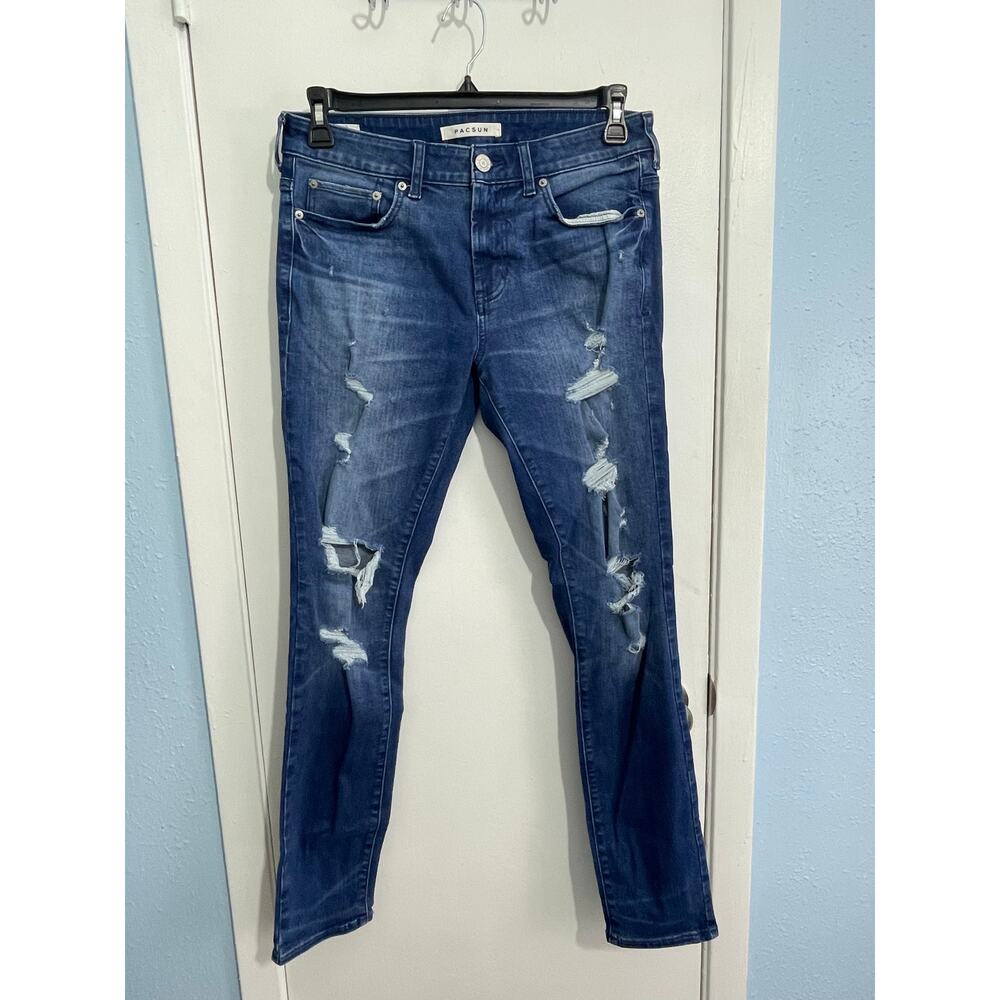 Pacsun Jeans Size 31x32 High Rise Skinny Distressed Emo Grunge Festival